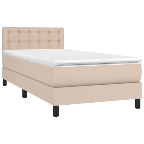 Łóżko kontynentalne, materac i LED cappuccino ekoskóra 90x200cm