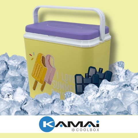 Lodówka ATLANTIC 24L Żółta wzór Lody Kamai