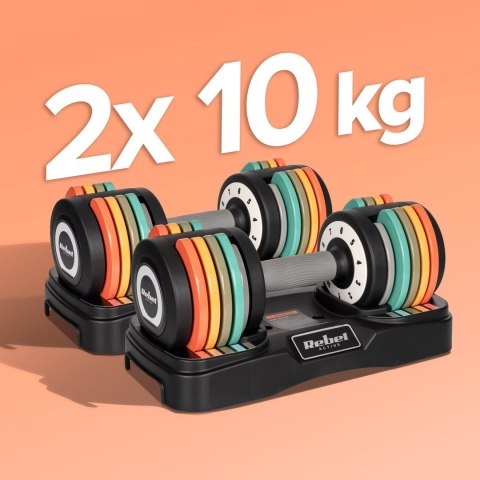 REBEL ACTIVE HANTLE ŻELIWNE REGULOWANE AUTOMATYCZNIE, ZESTAW 2X10 KG, SKOK CO 1KG RBA2335
