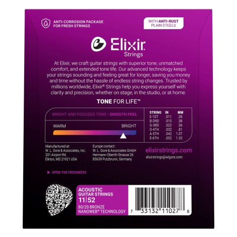 Elixir 11027 Custom Light (11-52) NW - Struny do gitary akustycznej