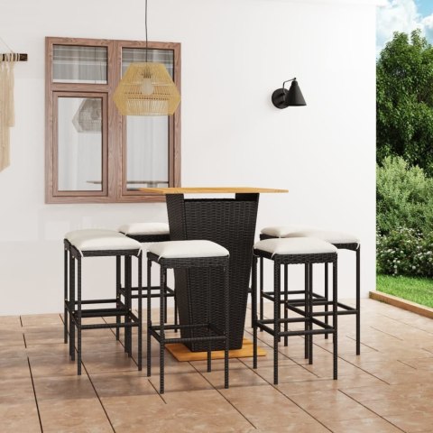 9-cz. zestaw barowy do ogrodu, z poduszkami, rattan PE, czarny