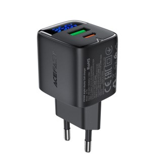 Ładowarka sieciowa z wyświetlaczem USB-A USB-C GaN PD 35W - czarna