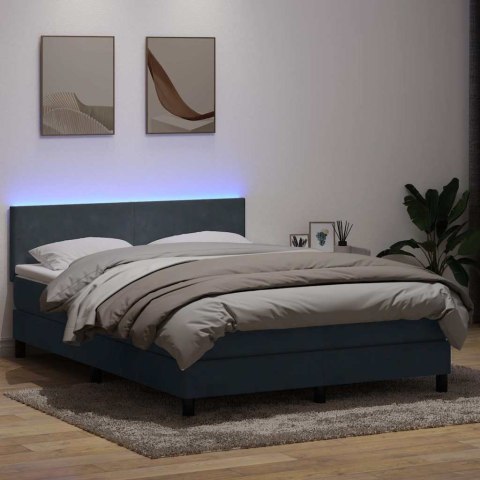 Łóżko kontynentalne z materacem i LED, ciemnoszare, 160x210cm aksamit