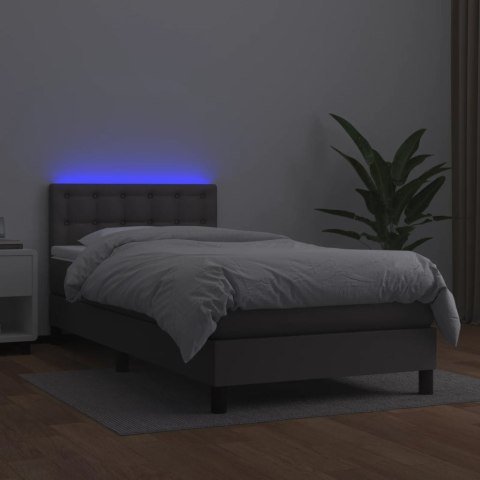 Łóżko kontynentalne z materacem i LED, szara ekoskóra 80x200 cm