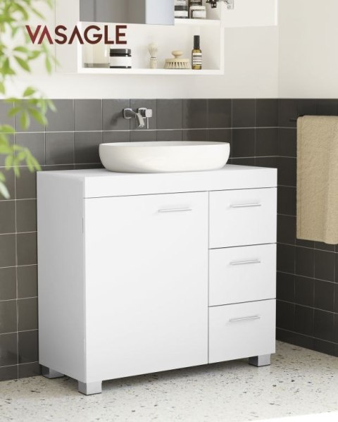 Biała szafka pod umywalkę MDF 70x64 cm z szufladami