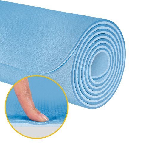 Mata gimnastyczna do ćwiczeń joga, pilates, fitness, 183x61cm, grubość 1cm, materiał TPE, niebieska, REBEL ACTIVE