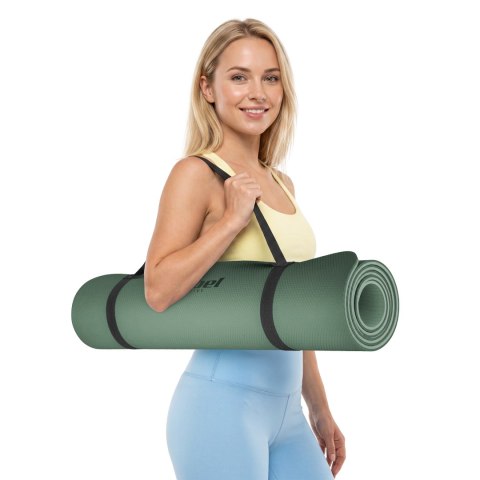 Mata gimnastyczna do ćwiczeń joga, pilates, fitness, 183x61cm, grubość 6mm, materiał TPE, zielona, REBEL ACTIVE