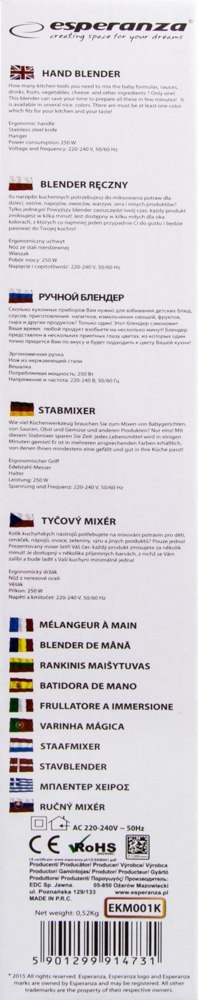 Blender ręczny Esperanza Frappe EKM001K (250W; kolor czarny)