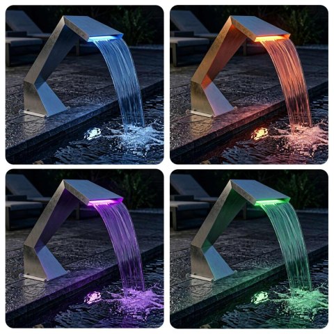 VidaXL Wodospad do basenu z RGB LED-ami Stal nierdzewna srebrny