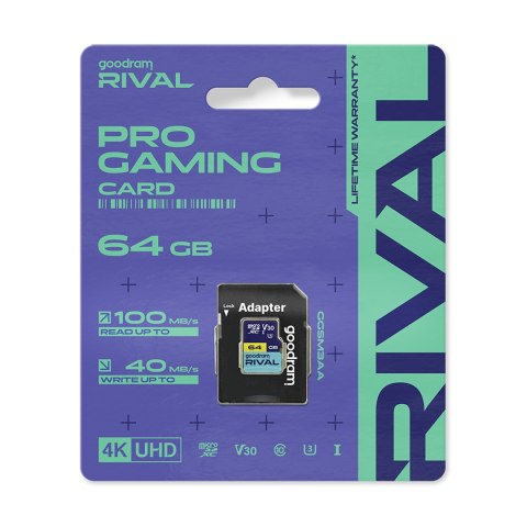 Karta pamięci microSD 64 GB V30 UHS-III Goodram Rival z adapterem