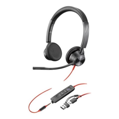 Słuchawki z mikrofonem Poly Blackwire 3325 Stereo Microsoft Teams USB-C Headset + 3,5mm jack + adapter USB-C/A