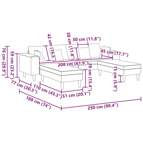 Sofa 3 pcs Różowy 250 x 188 x 76 cm Aksamit