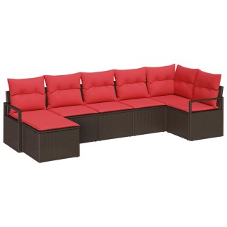 VidaXL Zestaw Sof z poduszką 7 pcs Brązowy i czerwony polirattan