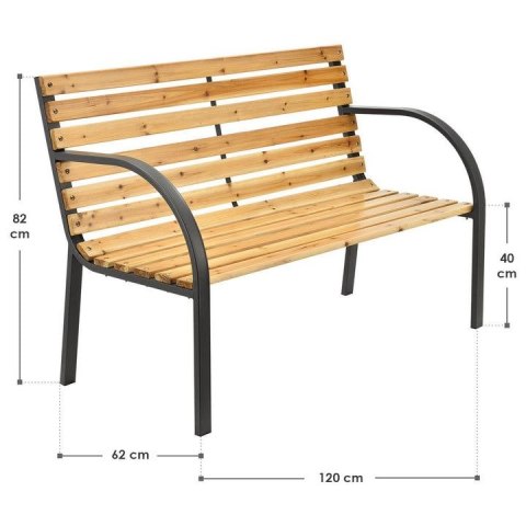 Stylowa ławka ogrodowa z drewna i metalu, 2 miejsca, 120 cm