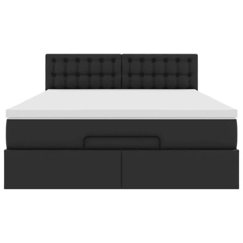 Łóżko otomana z materacami i LED, czarna, 140x190cm, ekoskóra