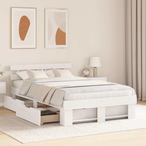 Ramka łóżka Z zagłówkiem Biały 140 x 190 cm Lite drewno sosnowe