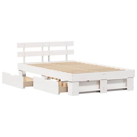 Ramka łóżka Z zagłówkiem Biały 140 x 190 cm Lite drewno sosnowe