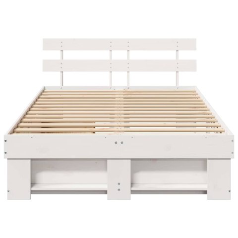 Ramka łóżka Z zagłówkiem Biały 140 x 190 cm Lite drewno sosnowe