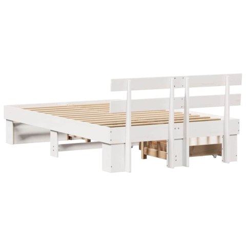 Ramka łóżka Z zagłówkiem Biały 140 x 190 cm Lite drewno sosnowe