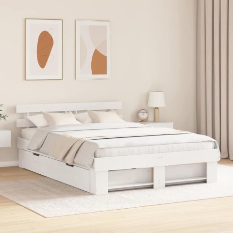 Ramka łóżka Z zagłówkiem Biały 160 x 200 cm Lite drewno sosnowe