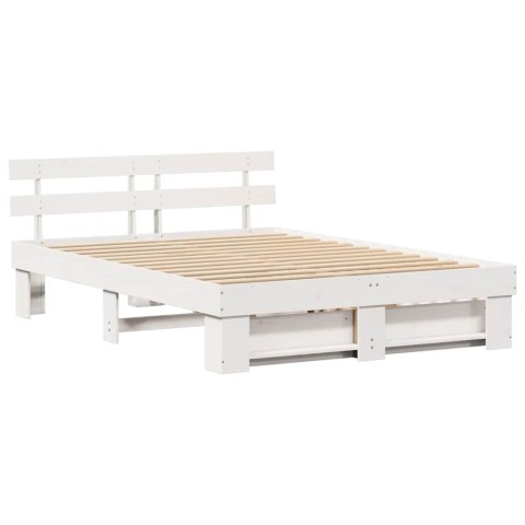 Ramka łóżka Z zagłówkiem Biały 160 x 200 cm Lite drewno sosnowe