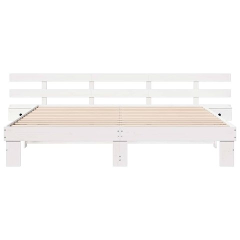 Ramka łóżka Z zagłówkiem Biały 180 x 200 cm Lite drewno sosnowe