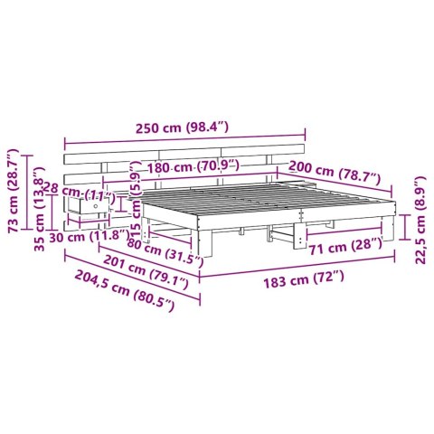 Ramka łóżka Z zagłówkiem Biały 180 x 200 cm Lite drewno sosnowe