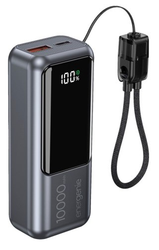 GEMBIRD POWERBANK O POJEMNOŚCI 10000MAH, WYŚWIETLACZ LCD, SZYBKIE ŁADOWANIE 20W, KOLOR SZARY