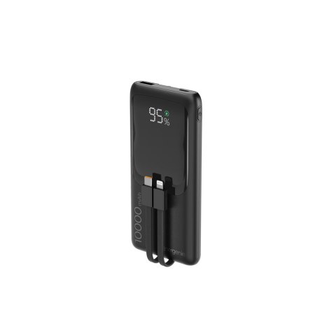 GEMBIRD POWERBANK O POJEMNOŚCI 10000MAH Z WYŚWIETLACZEM LCD ZINTEGROWANYMI KABLAMI SZYBKIM ŁADOWANIEM QC3.0 20W
