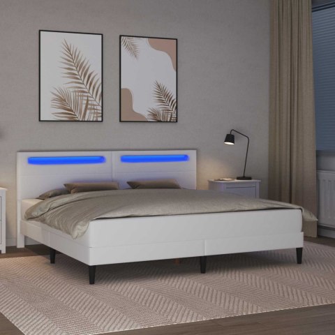 Ramka łóżka z paskami LED Biały 180 x 200 cm Ekoskóra