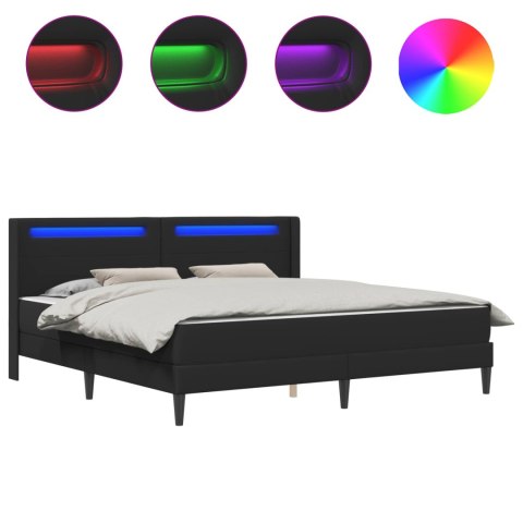 Ramka łóżka z paskami LED Czarny 180 x 200 cm Ekoskóra
