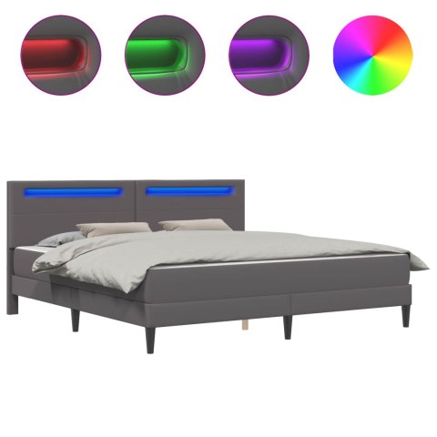 Ramka łóżka z paskami LED Szary 180 x 200 cm Ekoskóra