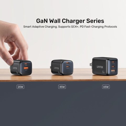 UNITEK ŁADOWARKA SIECIOWA 2X GAN USB-C & USB-A 20W CZARNA