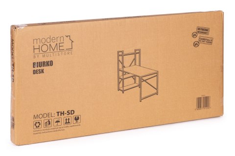 Biurko komputerowe szkolne 120x60 cm regał z 3 półkami ciemny orzech loft ModernHome