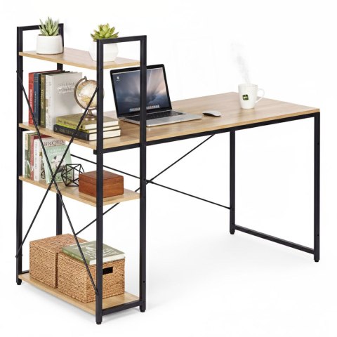 Biurko komputerowe szkolne 120x60 cm regał z 3 półkami loft jasny dąb ModernHome