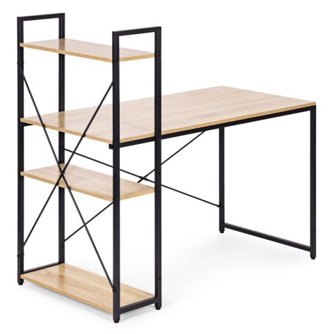 Biurko komputerowe szkolne 120x60 cm regał z 3 półkami loft jasny dąb ModernHome