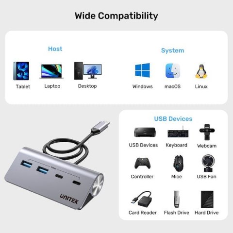 UNITEK HUB ALUMINIOWY USB-A/C 2X USBA 2X USBC 5GBP