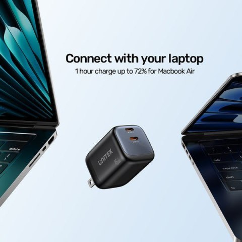 UNITEK ŁADOW. SIECIOWA 2X GAN 45W, 2XUSB-C PD 3.0, QC, CZARNA