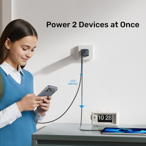 UNITEK ŁADOW. SIECIOWA 2X GAN 45W, 2XUSB-C PD 3.0, QC, CZARNA