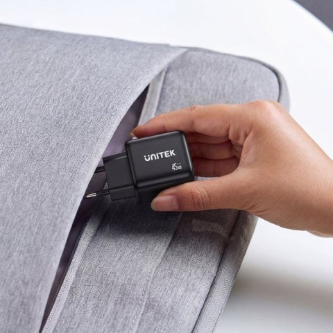UNITEK ŁADOW. SIECIOWA 2X GAN 45W, 2XUSB-C PD 3.0, QC, CZARNA
