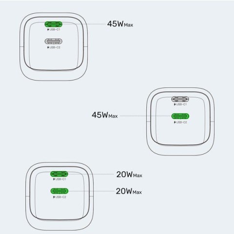 UNITEK ŁADOW. SIECIOWA 2X GAN 45W, 2XUSB-C PD 3.0, QC, CZARNA