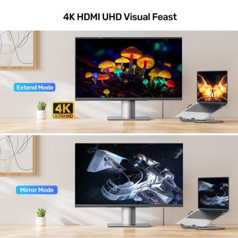 UNITEK PODSTAWKA POD LAPTOP REGULOWANA + HUB USB-C/A, HDMI 2.0, PD 100W