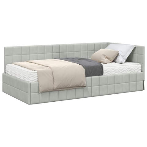 Rama Łóżka Narożnego z Materacem 2 pcs Jasnoszary Aksamit