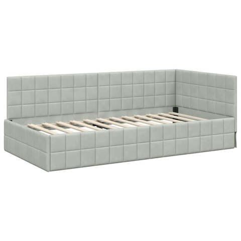 Rama Łóżka Narożnego z Materacem 2 pcs Jasnoszary Aksamit
