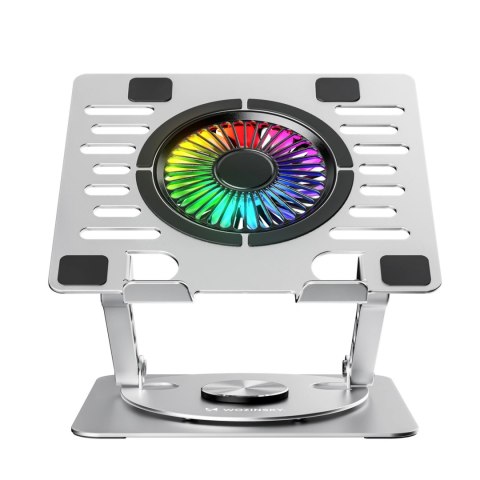 Podstawka chłodząca z obrotem 360 pod laptop tablet RGB - srebrna