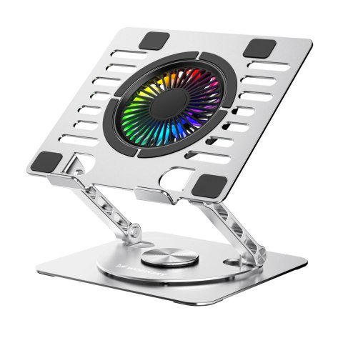 Podstawka chłodząca z obrotem 360 pod laptop tablet RGB - srebrna