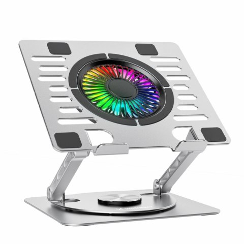Podstawka chłodząca z obrotem 360 pod laptop tablet RGB - srebrna
