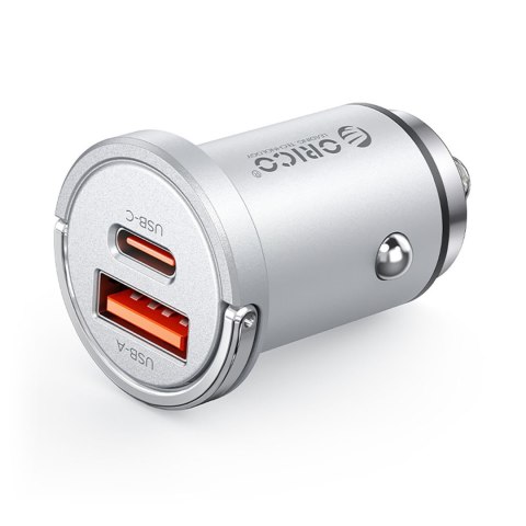 Ładowarka samochodowa USB-A USB-C 45W - srebrna