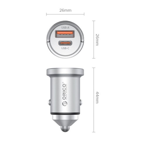 Ładowarka samochodowa USB-A USB-C 45W - srebrna