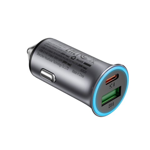 Ładowarka samochodowa USB-A USB-C 95W - szara